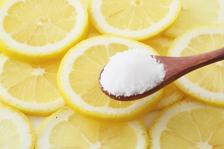 fette di limone con cucchiaio di legno con sale